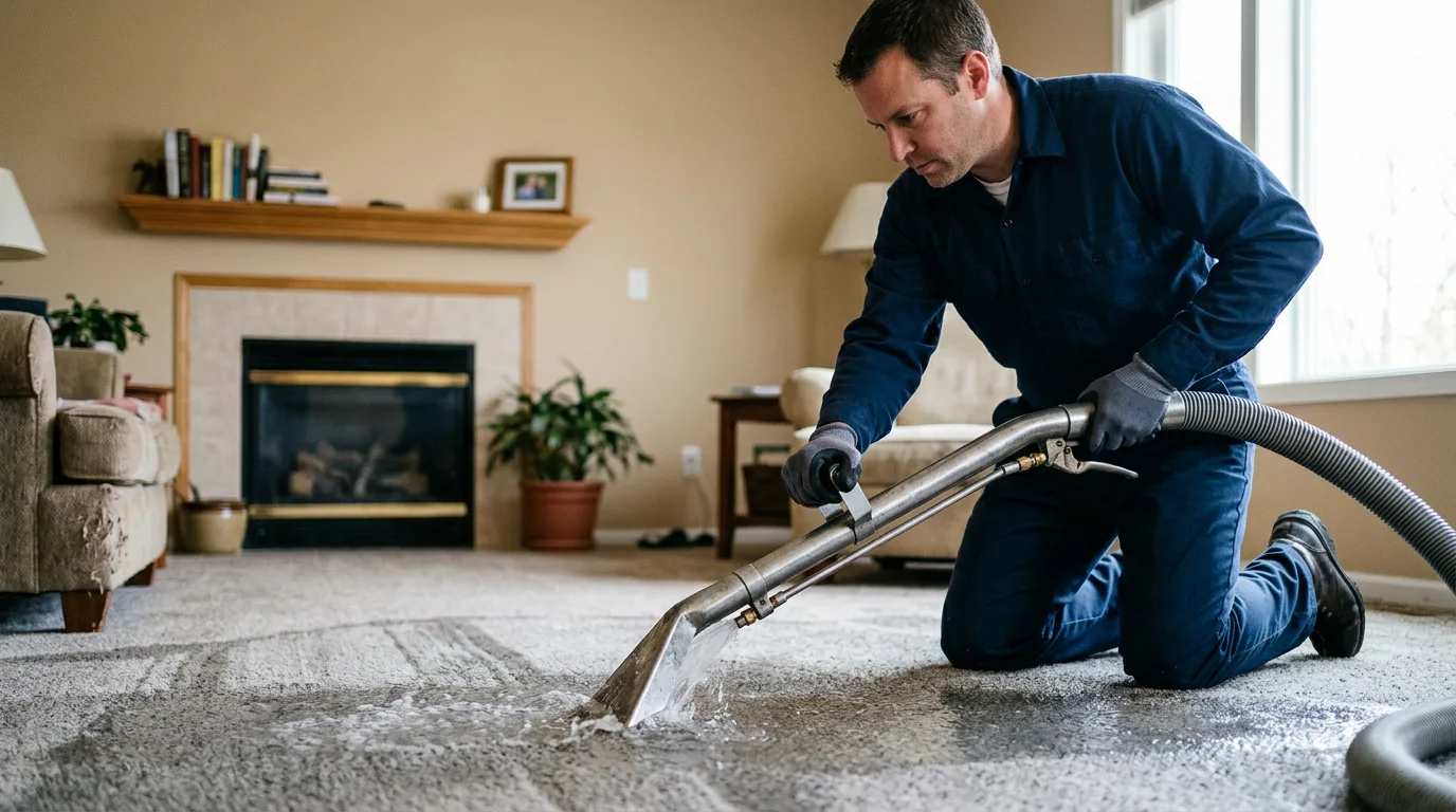 Water damage restoration technician working near Ballwin, MO